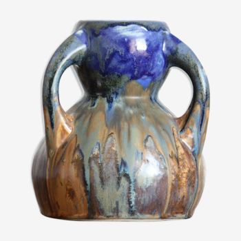 Vase bleu en grès flammé
