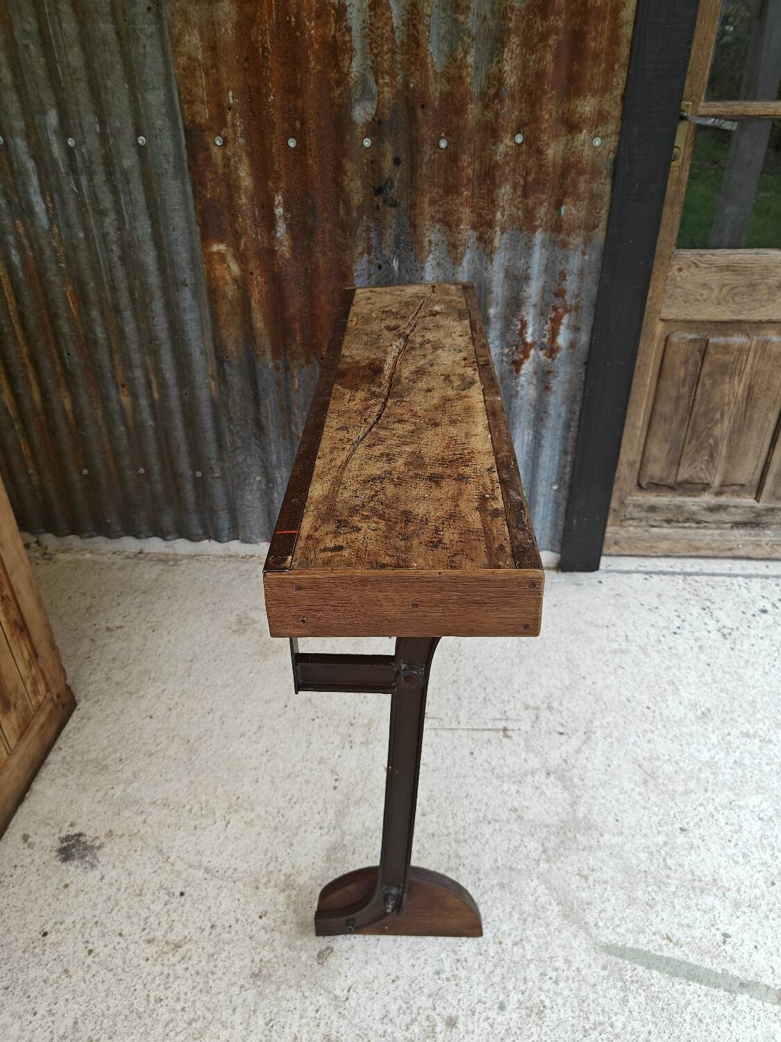 Wooden and cast iron workbench console