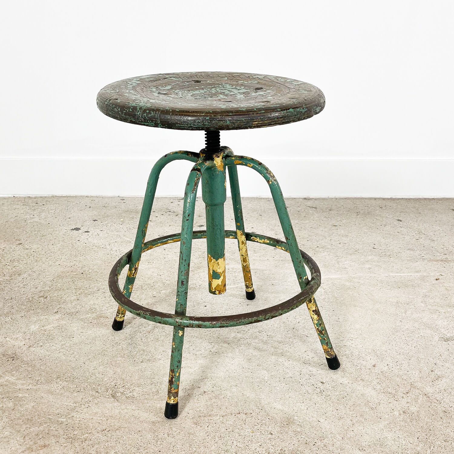 Industrial 4 legged factory swivel stool Green yellow