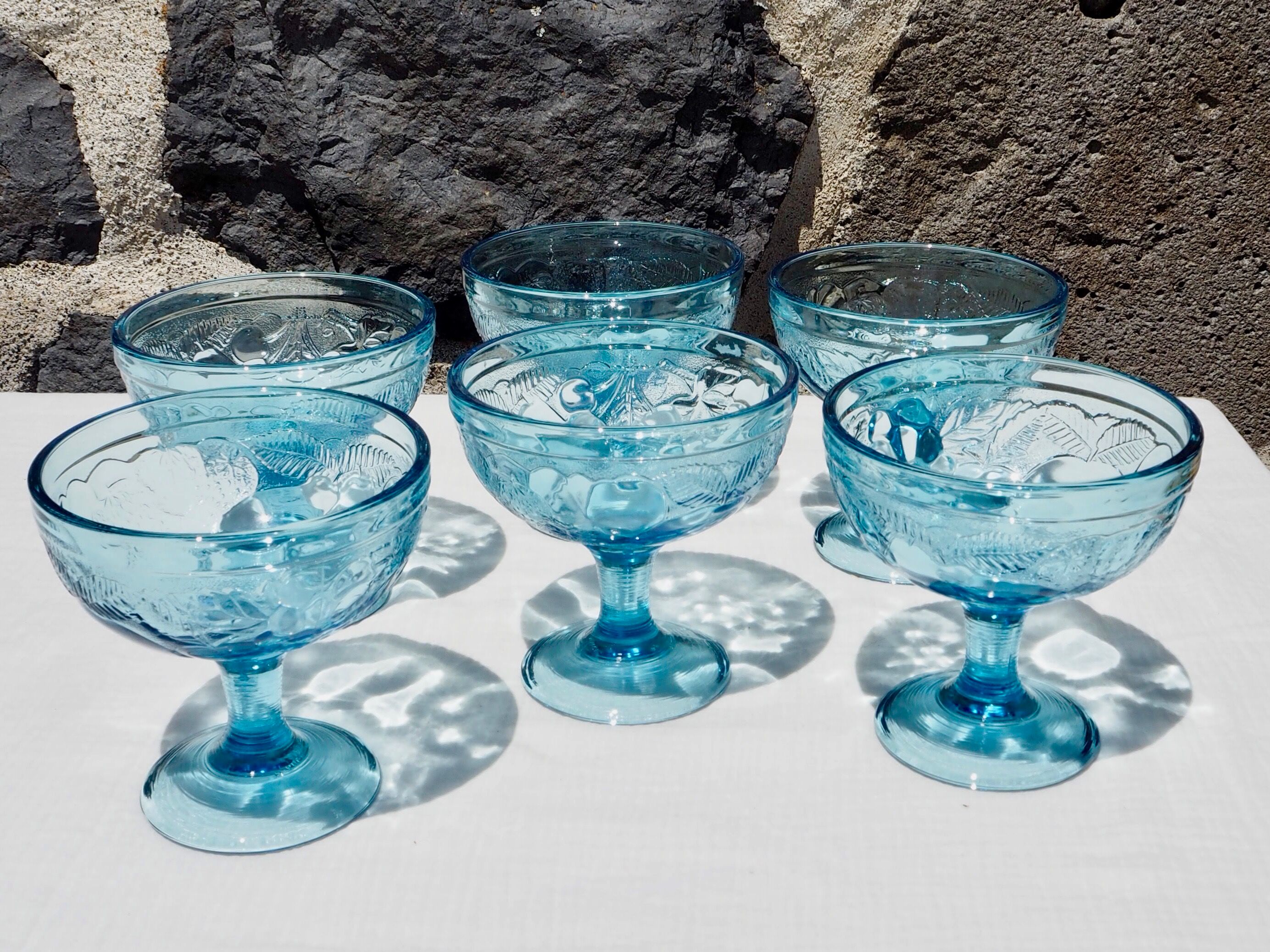 Set de 6 coupes à glaces en verre bleu