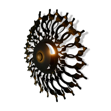 1960s SCONCE mid century sunburst brutalist black iron and copper colored