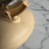 French mid-century school globe with black oceans on printed paper, cream plastic base