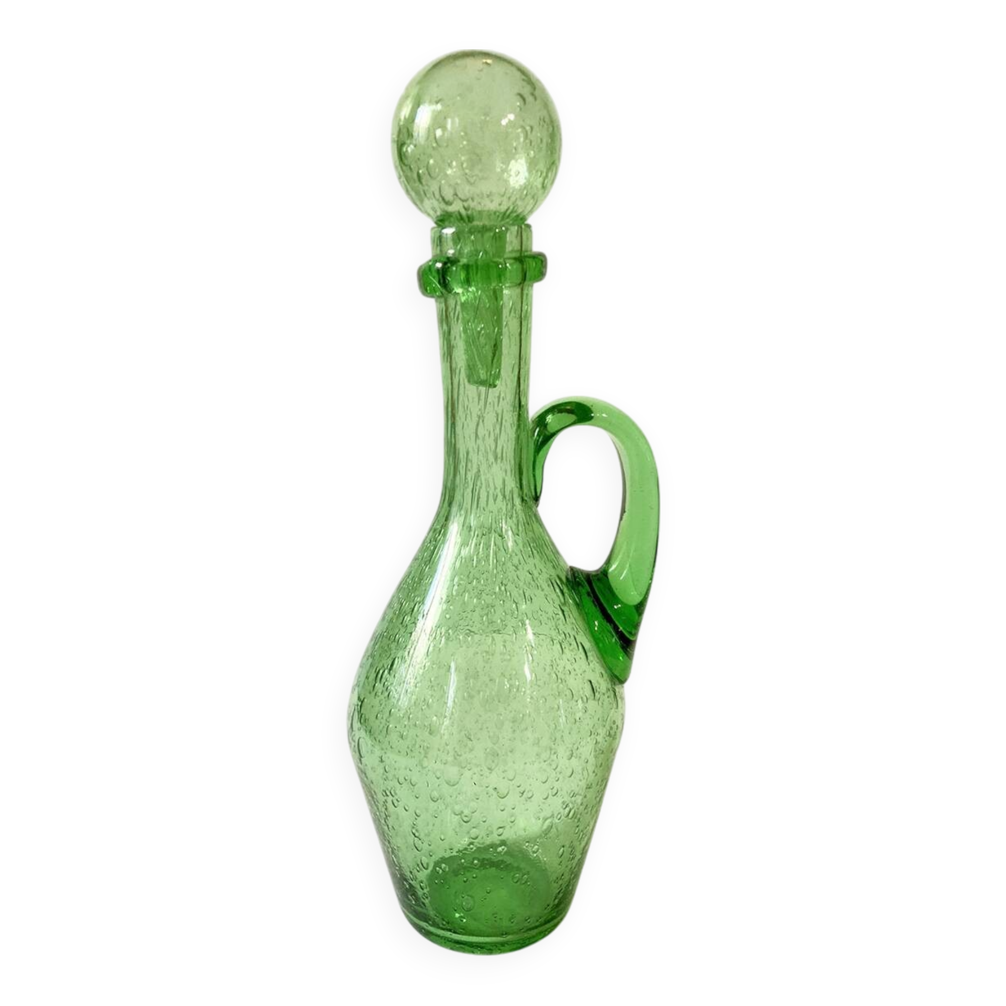 Biot green bubble glass carafe