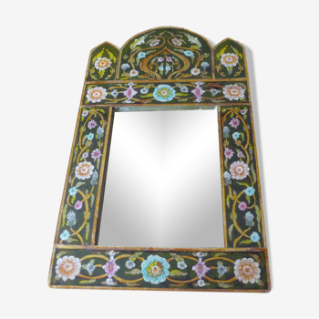 Mirror wood frame fixed under floral glass30x52cm