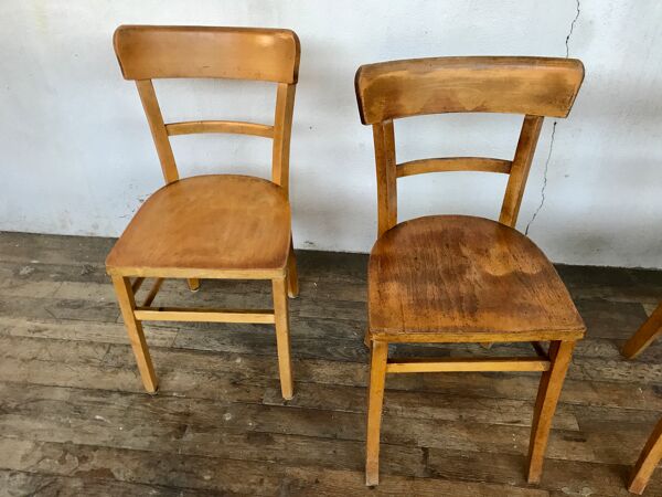 Série 4 chaises en bois troquet bistrot brasserie vintage 1950