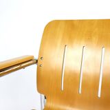 80s curved wood and chrome armchair