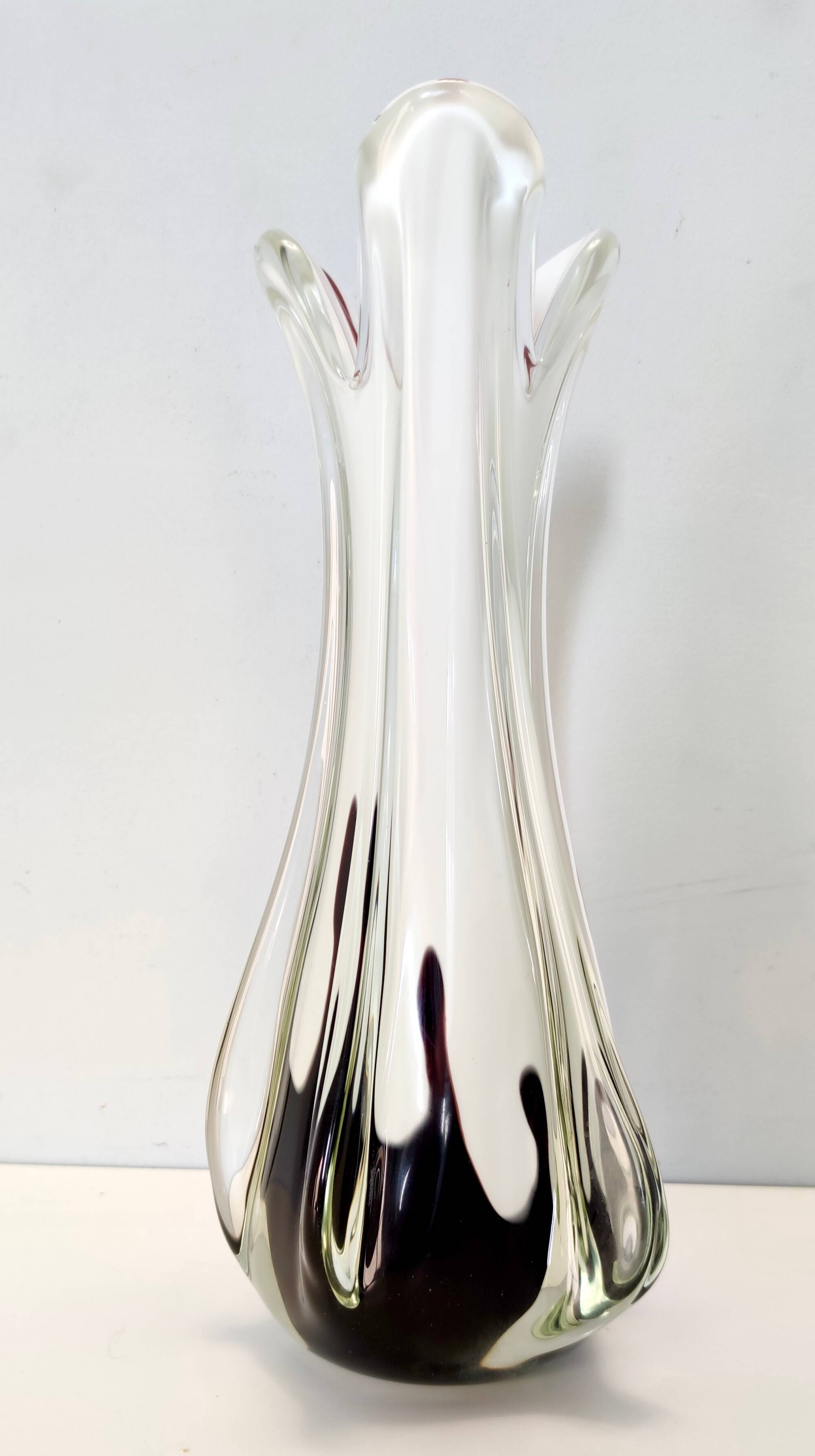 White and Purple Hand Blown Sommerso Glass Vase by Fratelli Toso, Italy
