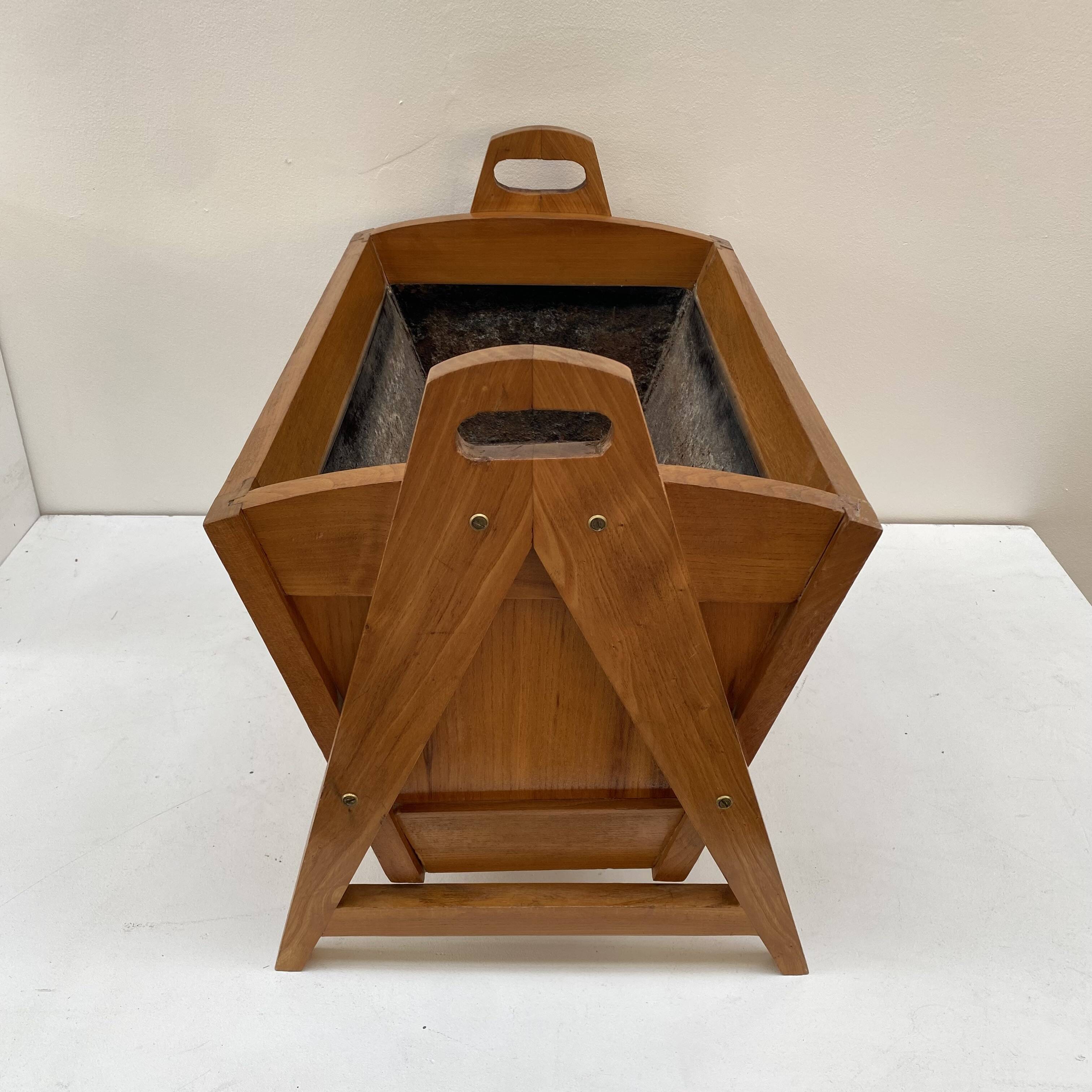 Large modernist indoor planter in solid beech