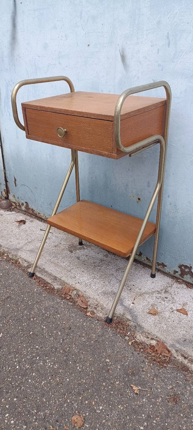 Table chevet vintage métal bois