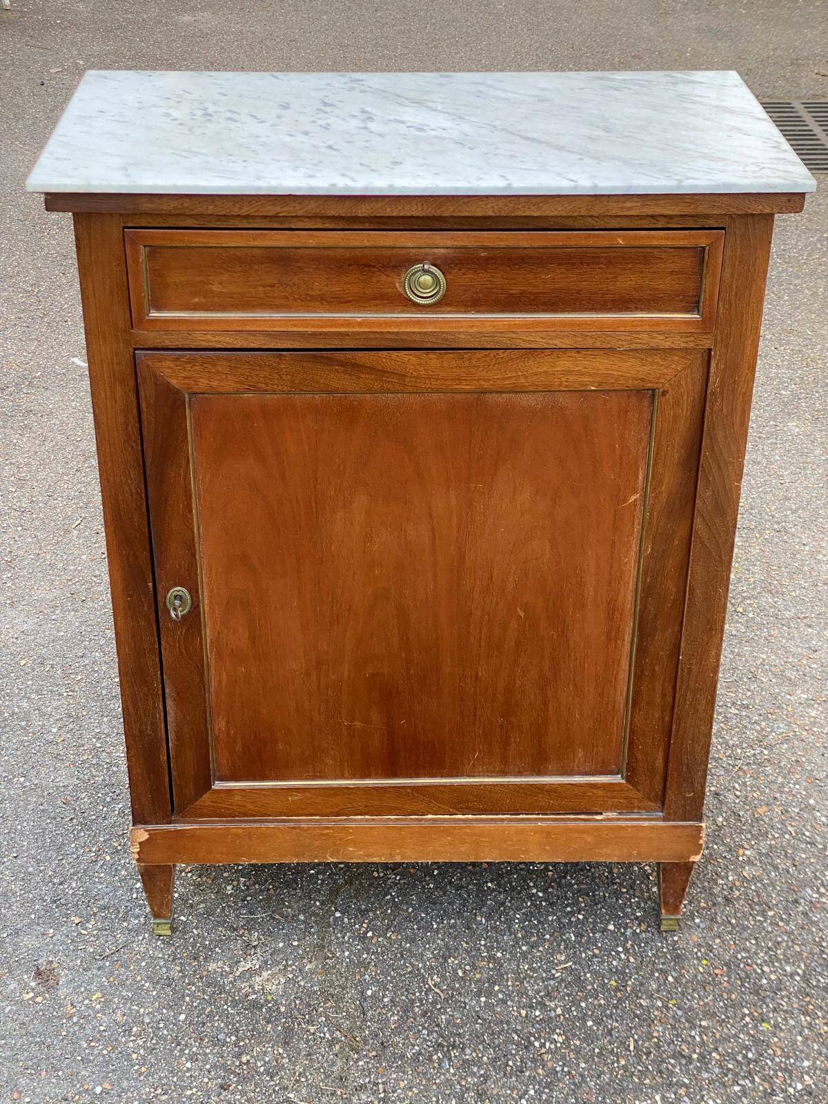 Louis XVI buffet with a confiturier in wood and white marble from the 19th century.