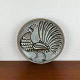 Vintage wall plate in West German pottery with rooster design, 1970s.