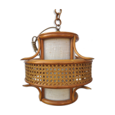 Suspension vintage en rotin et cannage