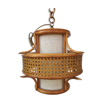 Suspension vintage en rotin et cannage