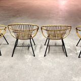 Set of 4 vintage 1950s/60s wicker rattan adult basket armchairs