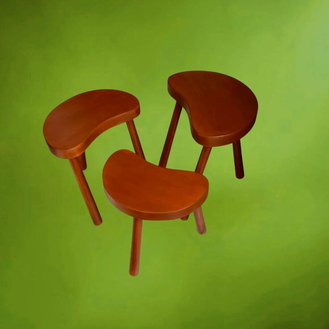 Set of three nesting stools in glazed wood, bean shape - 1960s-70s
