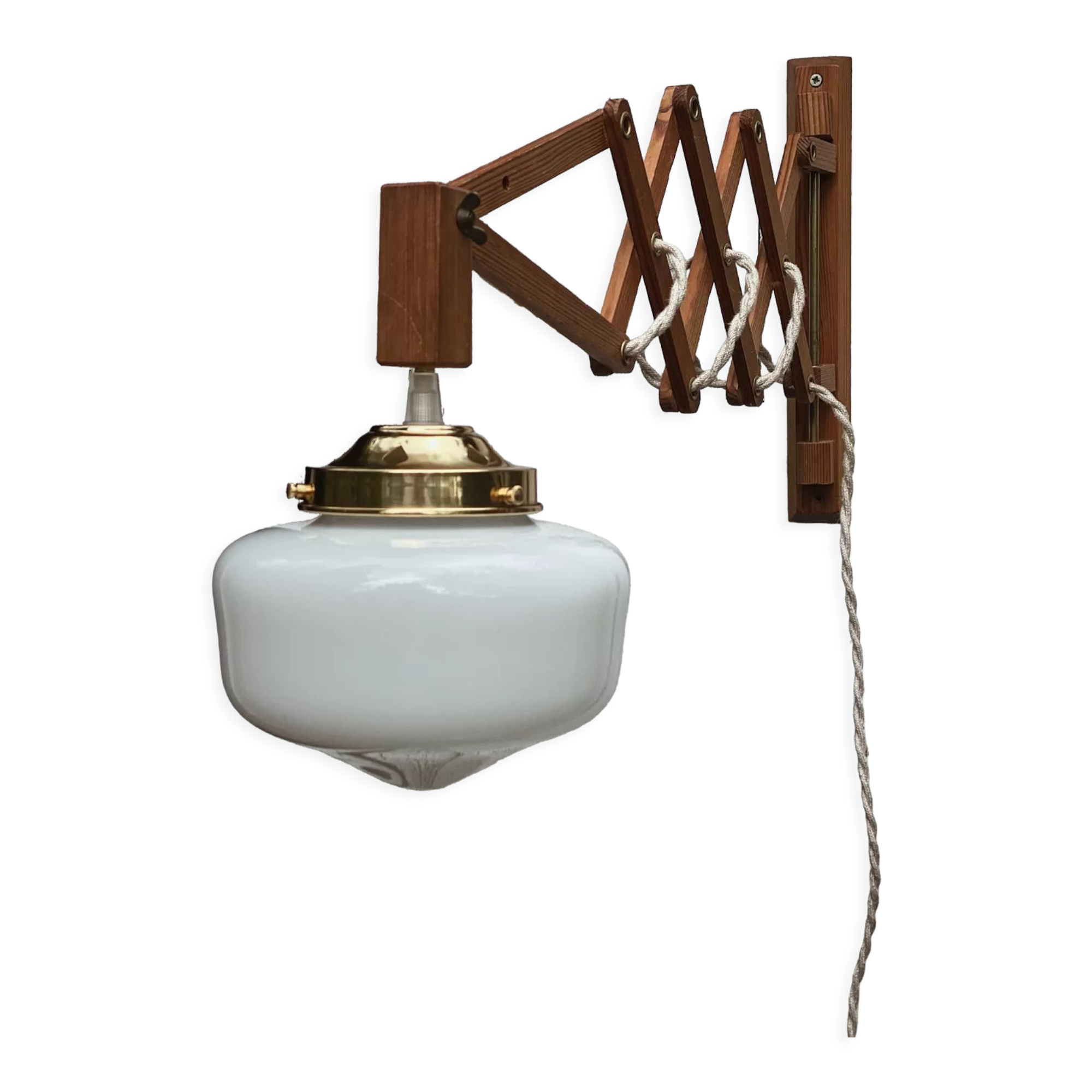 Wall lamp retractable base white opaline globe