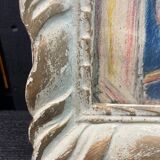 Dry pastels on paper “woman knitting on the beach”