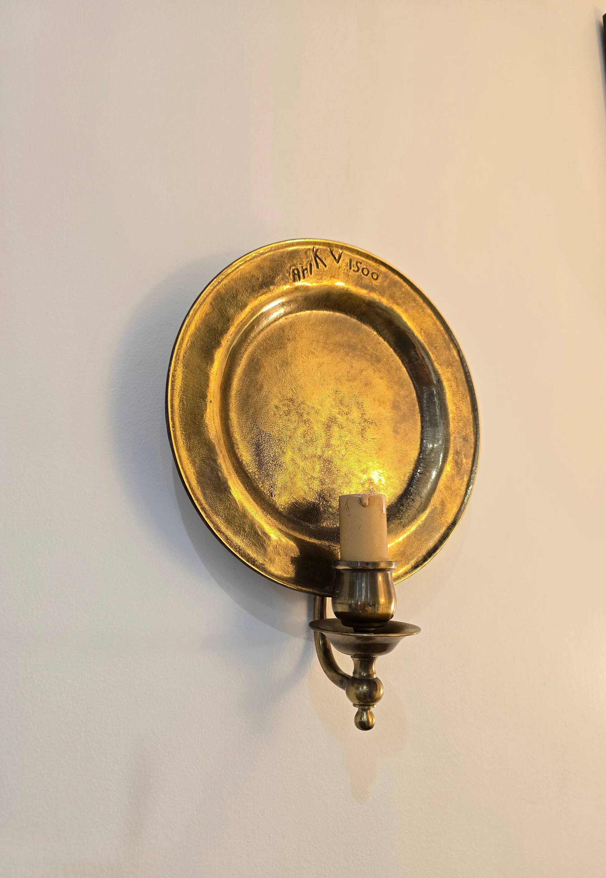 Set of 2 vintage wall sconces Ari KV 1500 – patinated bronze – Ø 25 cm