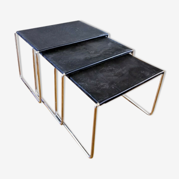 Tables gigognes acier et rigitule design années 70