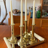 Pair of antique brass push candlesticks