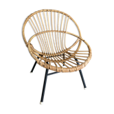 Old vintage metal foot rattan chair