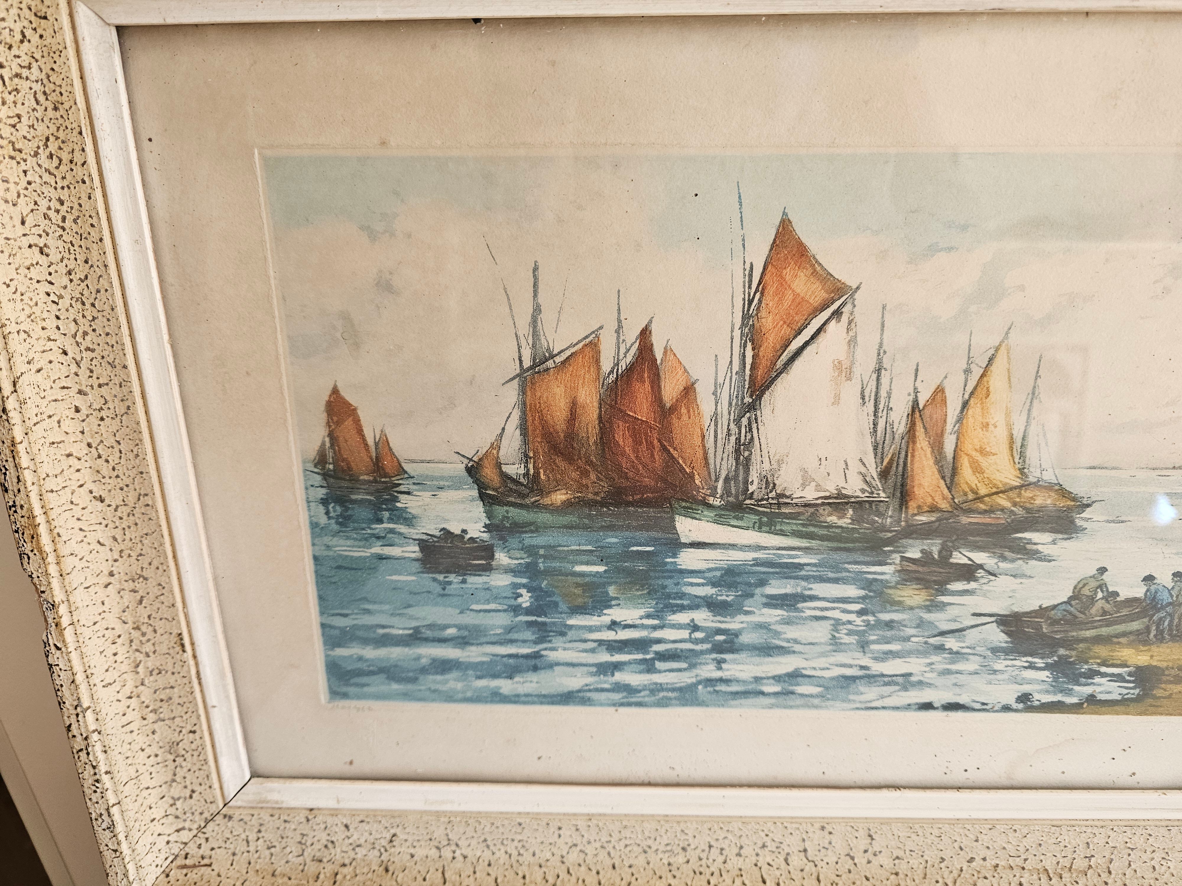 Lithograph Table - Marine Sailing Boats Brittany - Alphonse Lafitte (1872 -