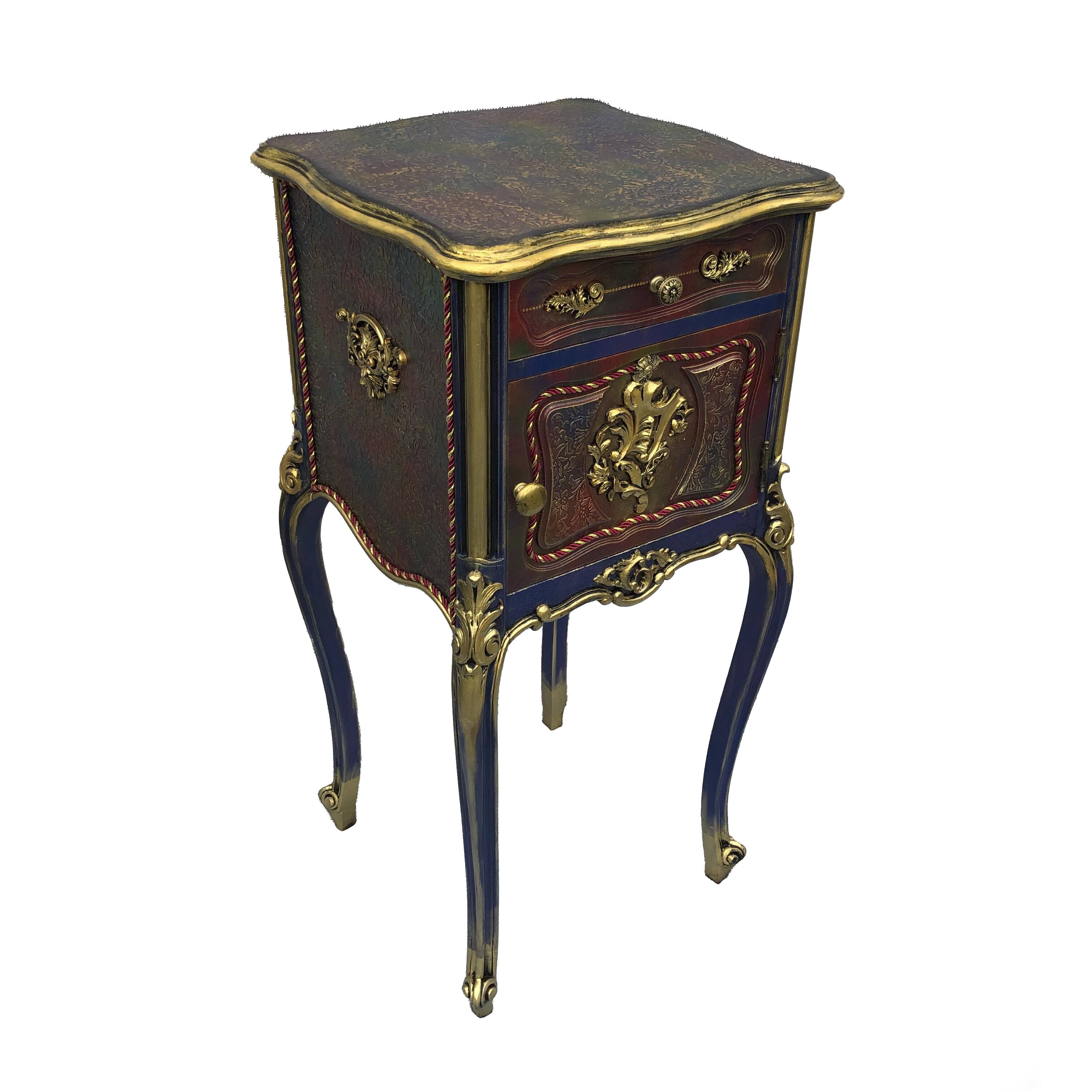 Classic revamped furniture – decorative blue and gold bedside table