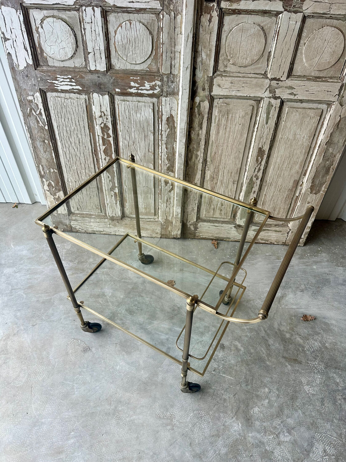 Vintage brass rolling bar cart