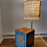 Lamp in straw marquetry and ash burl
