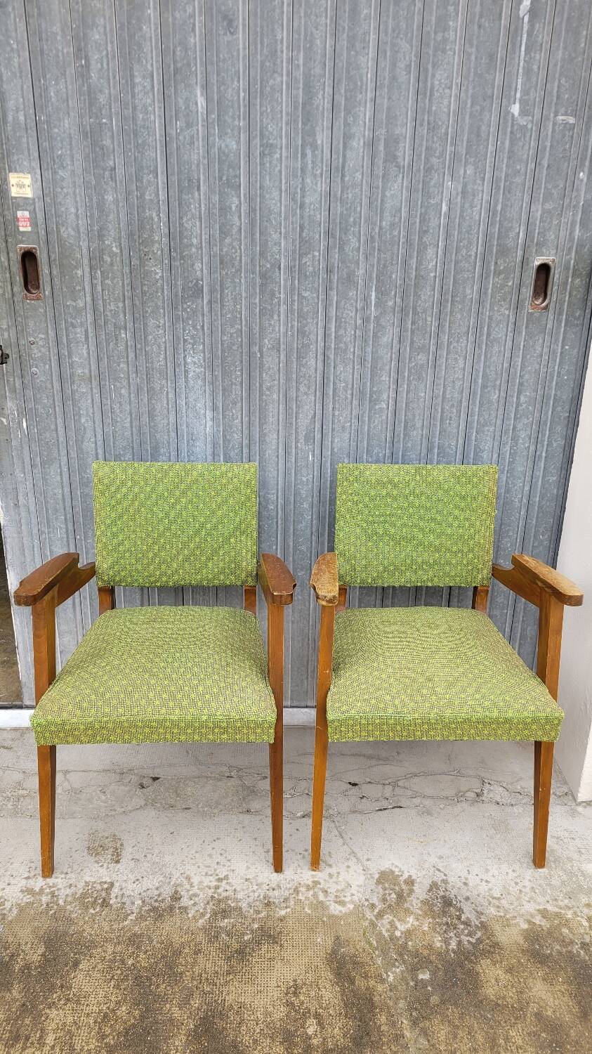 Pair of vintage bridge armchairs 1950s designer compass feet