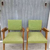 Paire de fauteuils bridge vintage 1950s pieds compas design