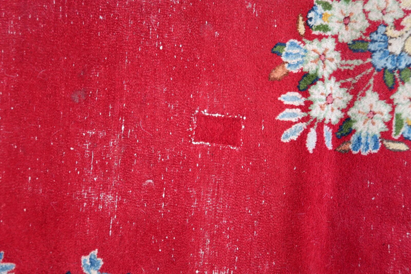 Antique 1920s Persian Kerman rug, floral medallion, red field, 267cm x 364cm