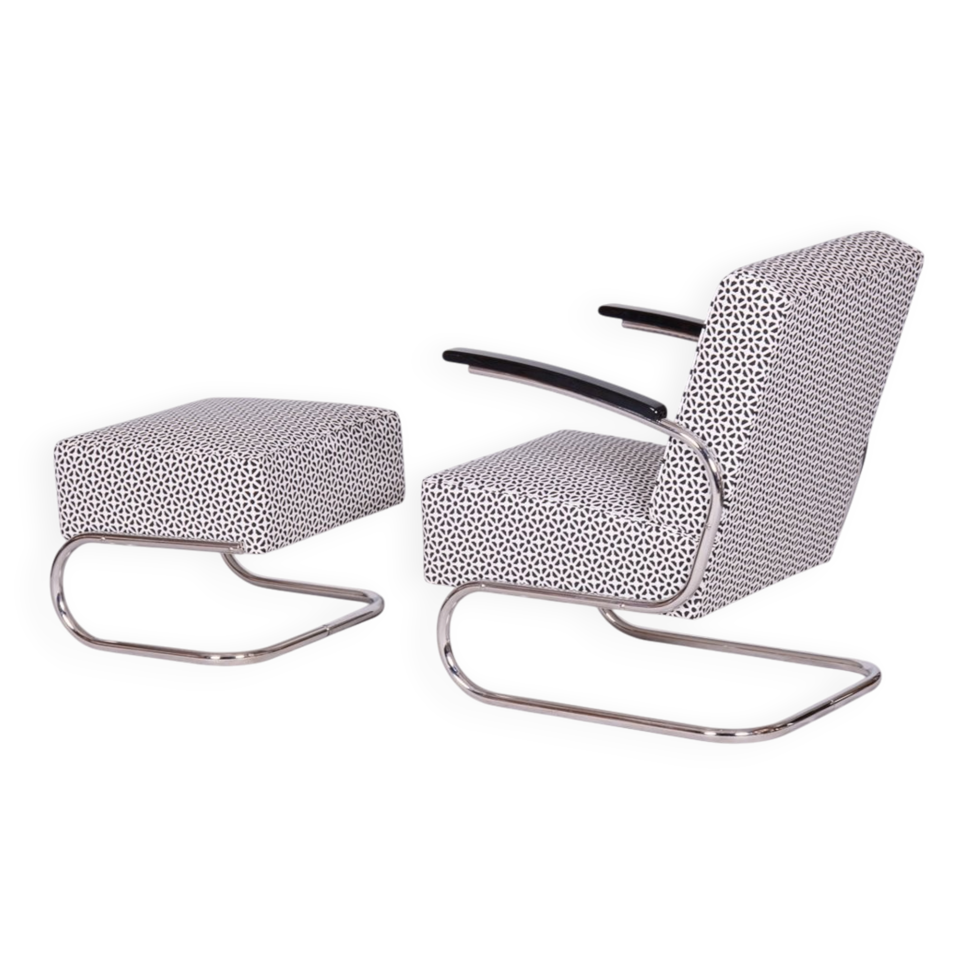 Set of Bauhaus Armchair with Foot Stool from Mücke-Melder, 1930s