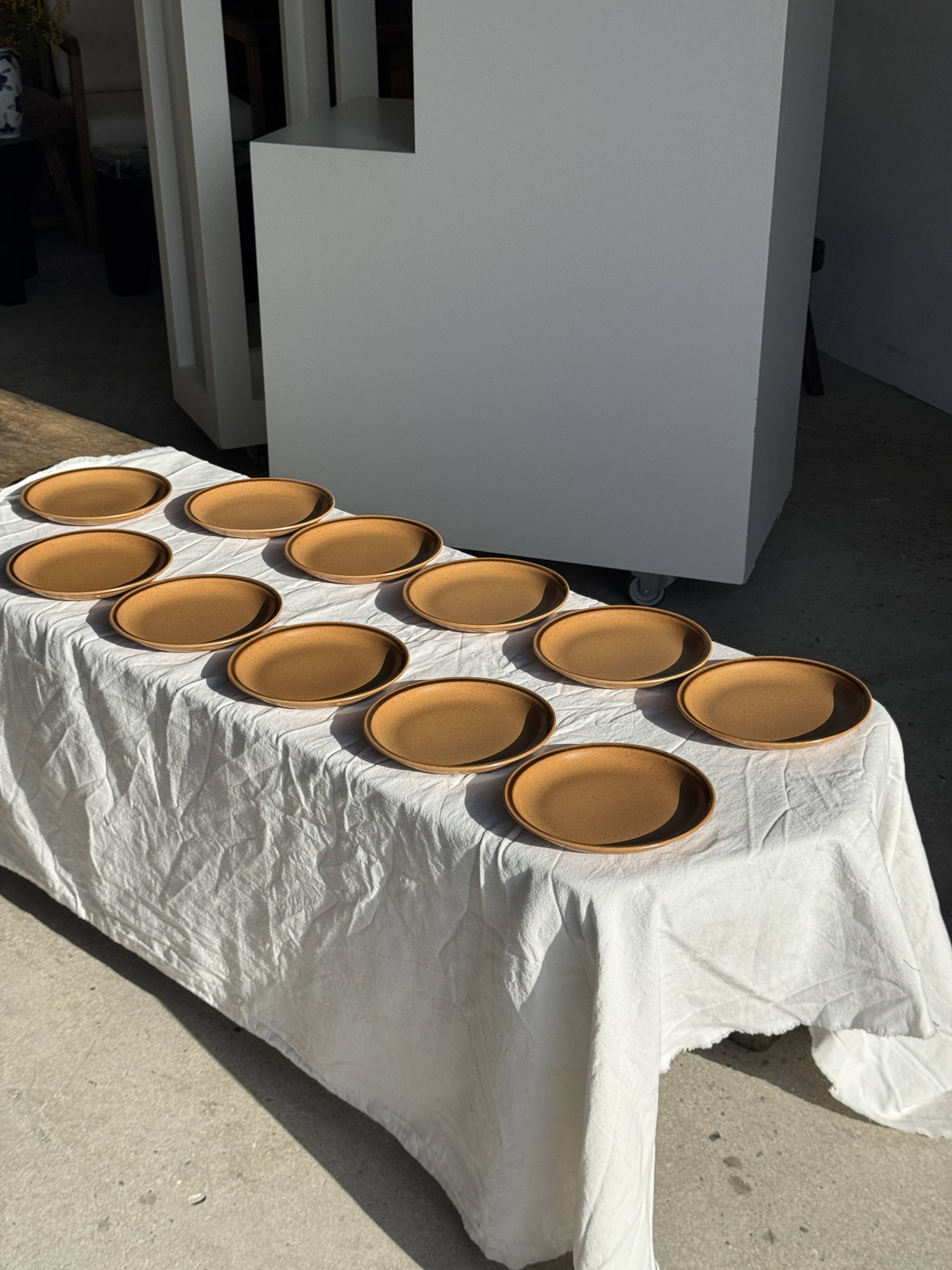 Set of 11 small dessert plates in brown-striped stoneware from Sarreguemines.