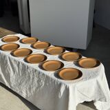 Set of 11 small dessert plates in brown-striped stoneware from Sarreguemines.