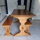 Solid oak table and its two benches made by a craftsman.