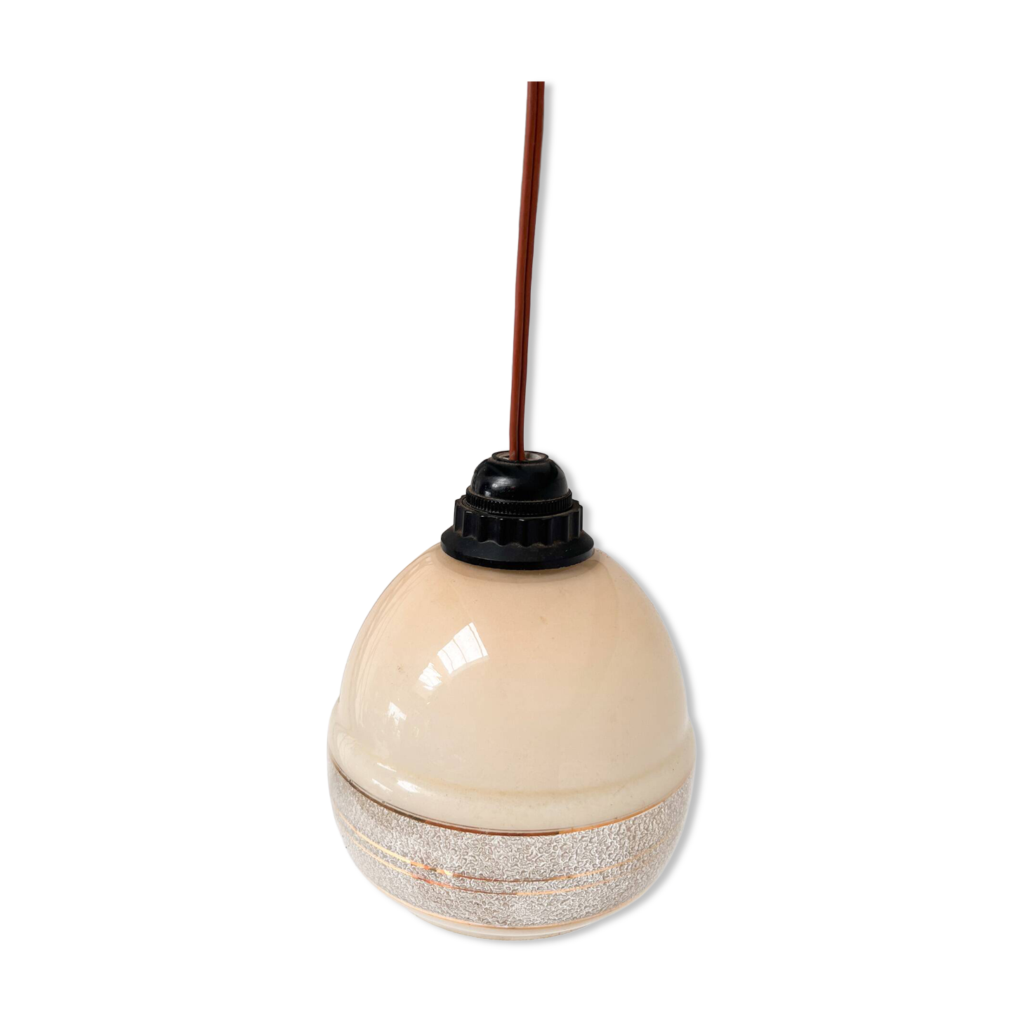 Set of 2 beige with gold colored ceiling lamps, 1960s