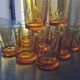 Set of 12 amber textured glass water glasses – Vintage 1970s