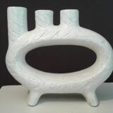 Large Ceramic Ring vase 3 collars Japan XXth