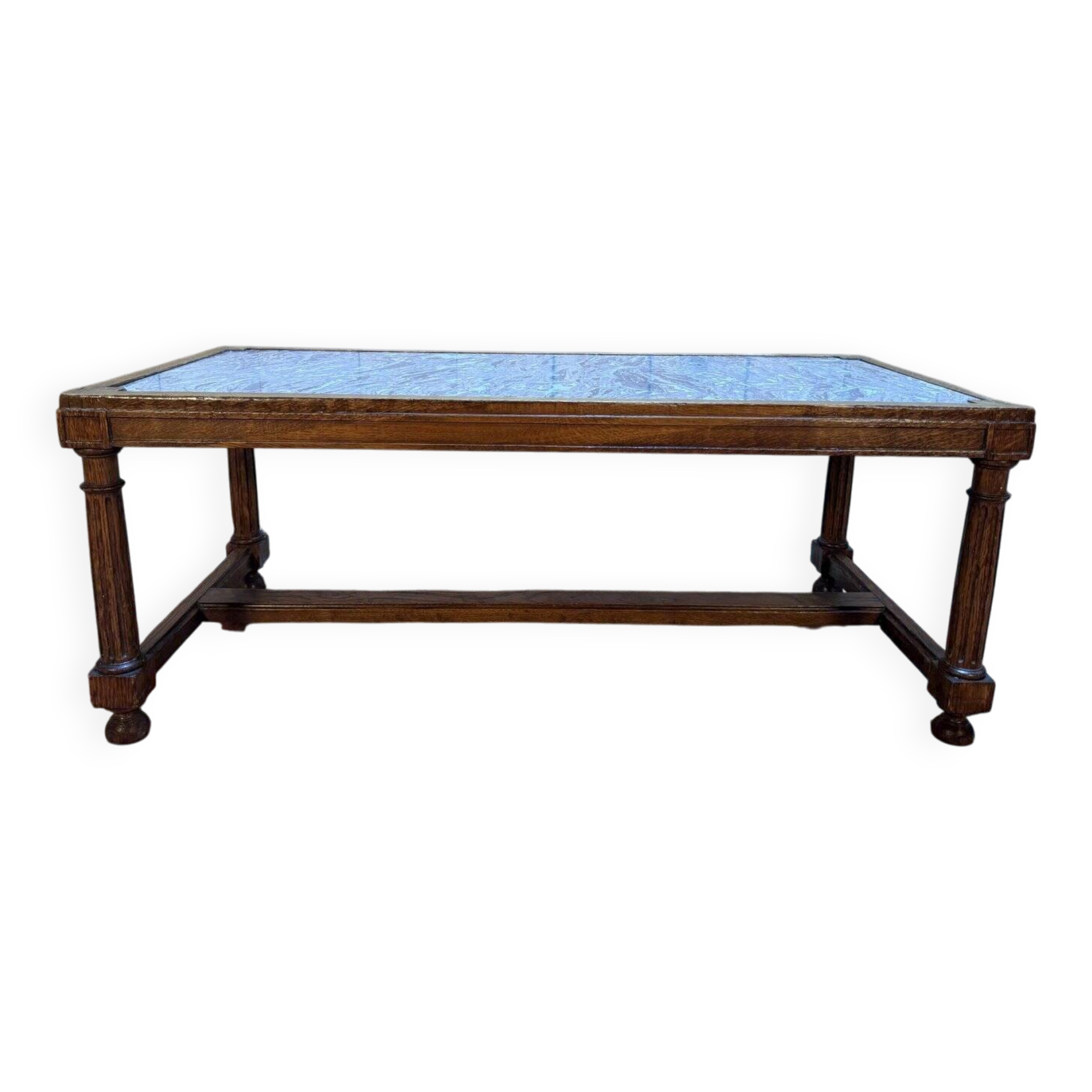 Louis XIII style solid oak coffee table with cross-shaped legs