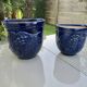 Wall pot in glazed blue terracotta with a grape motif, 1970s.