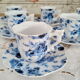 Set of 6 coffee cups and 6 sub-cups in white earthenware blue floral décor