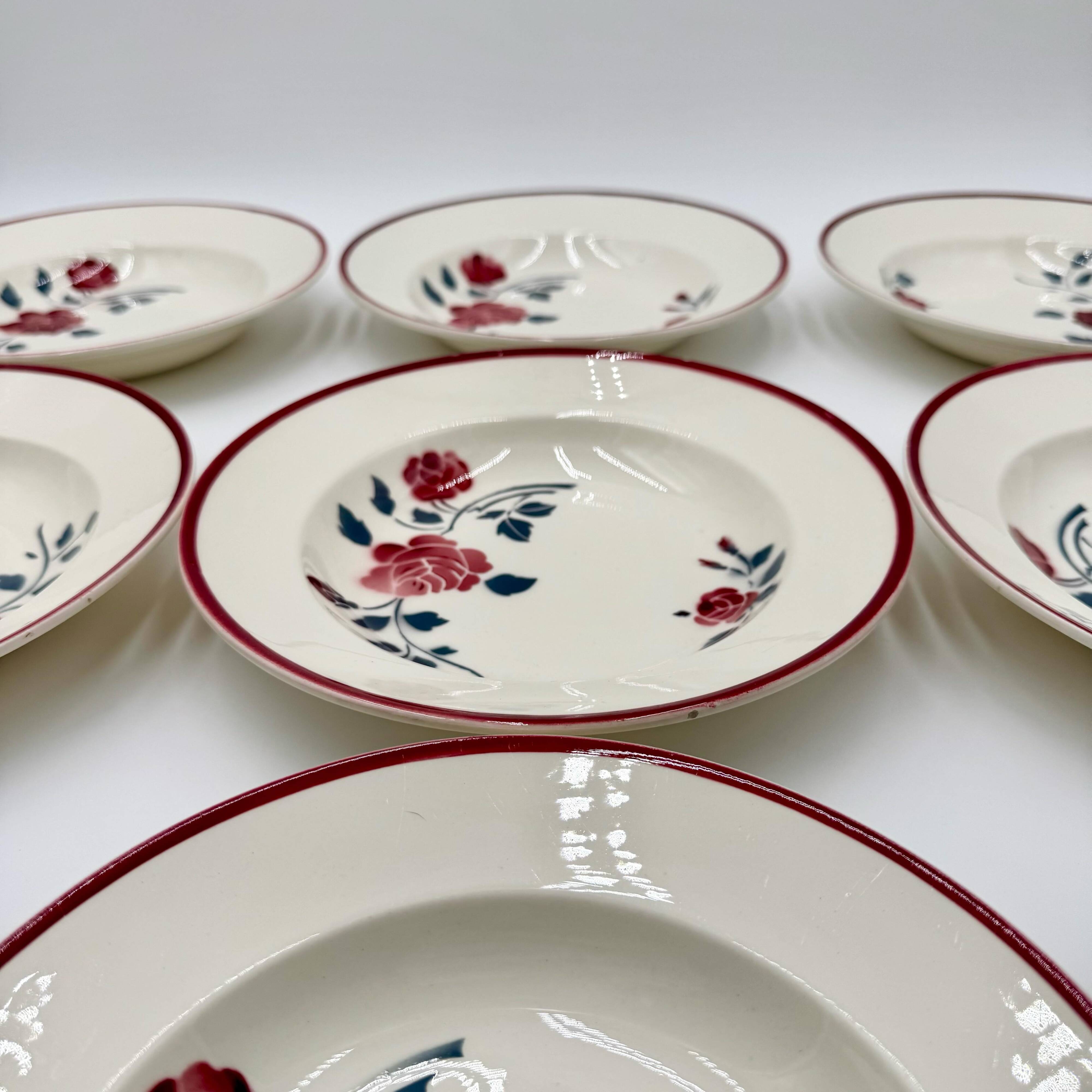 9 soup plates Badonviller model "Les Roses" from the 1950s