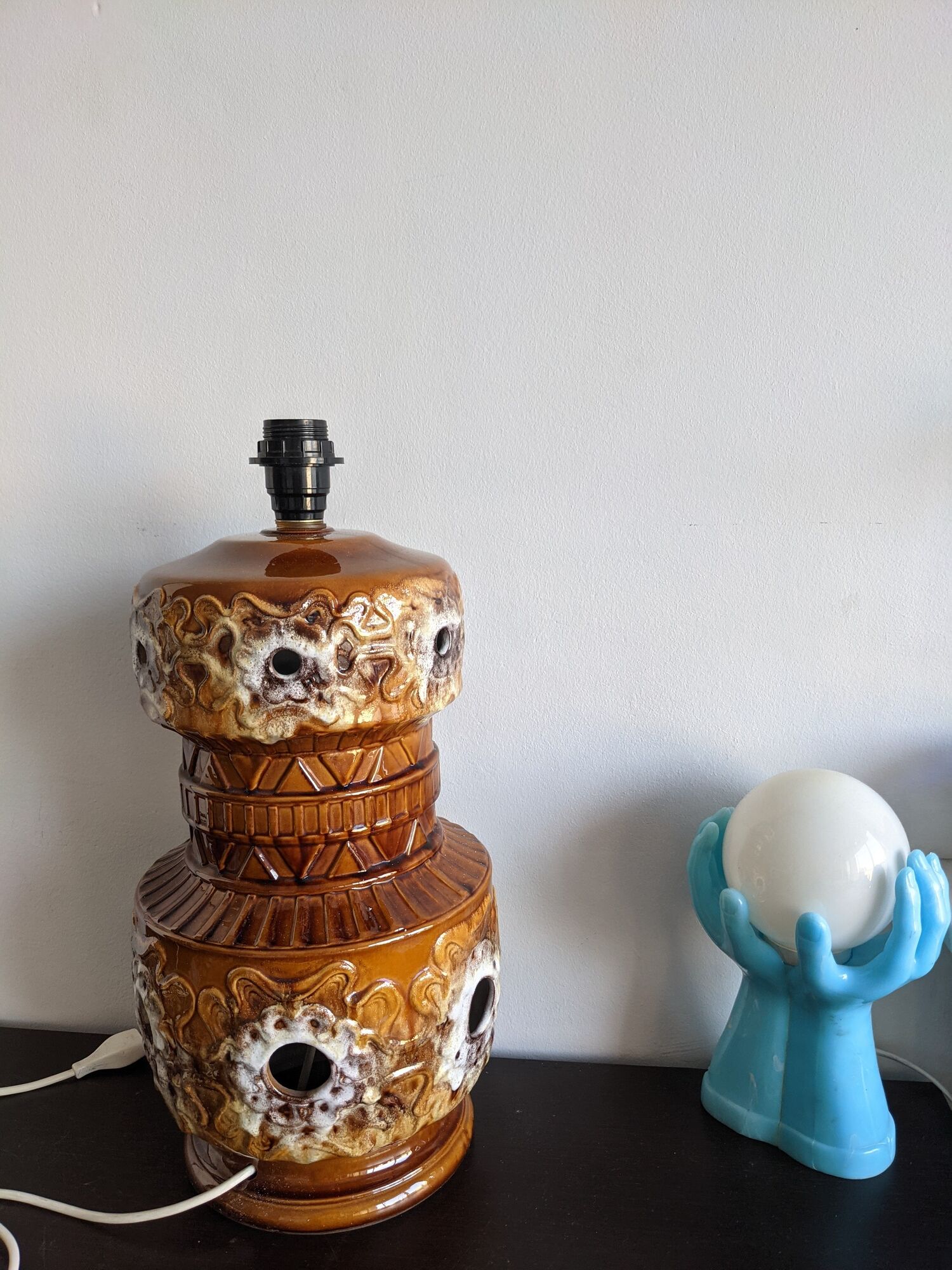 Vintage 70s ceramic floor lamp honey orange