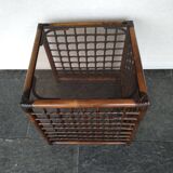 bamboo side table with smoked glass and leather bindings