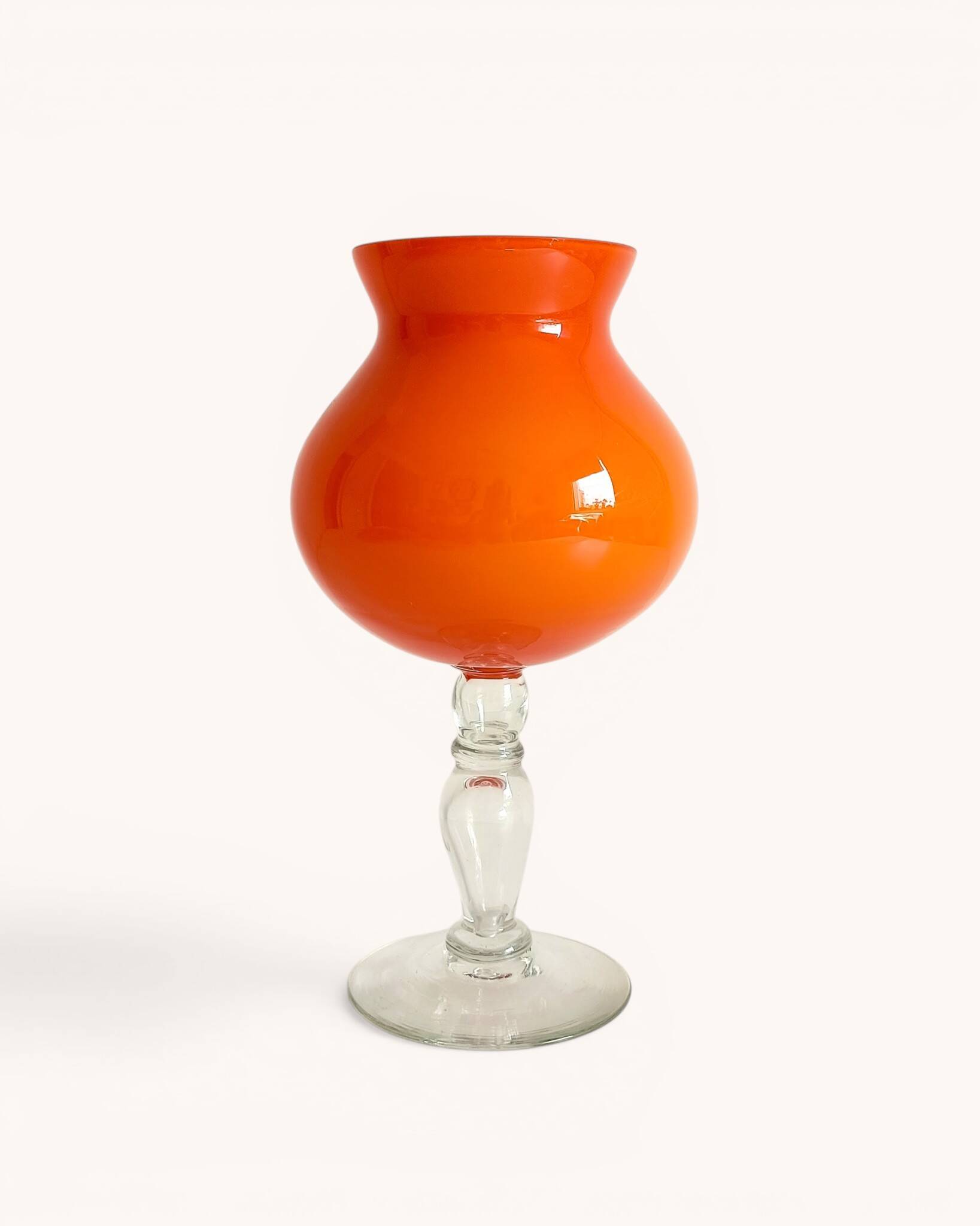 Murano Orange Cased Glass Large Goblet Vase, Italy, 1970s