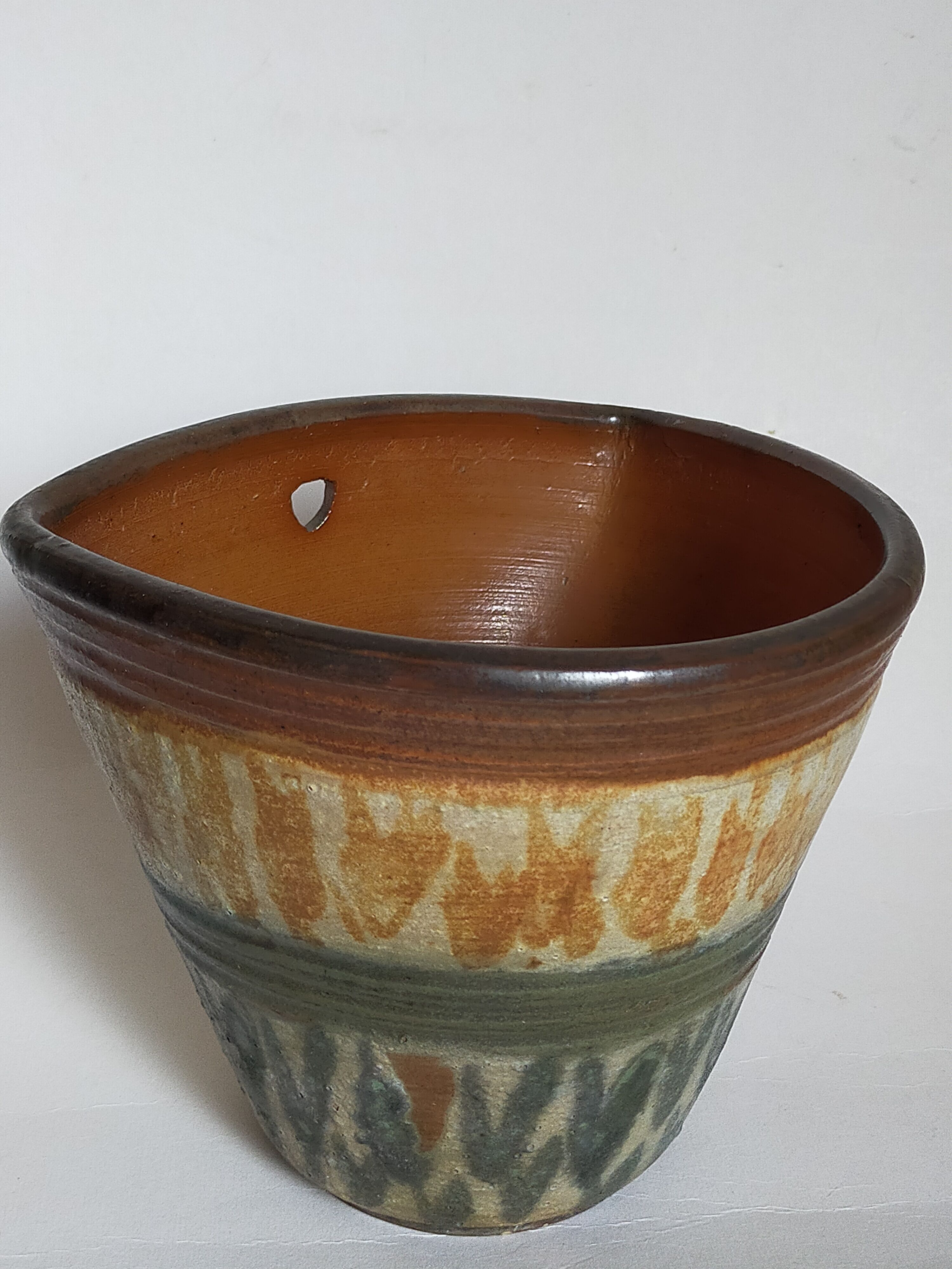 Vase bouquetière cache-pot sandstone enamelled with bouffioulx signed dubois