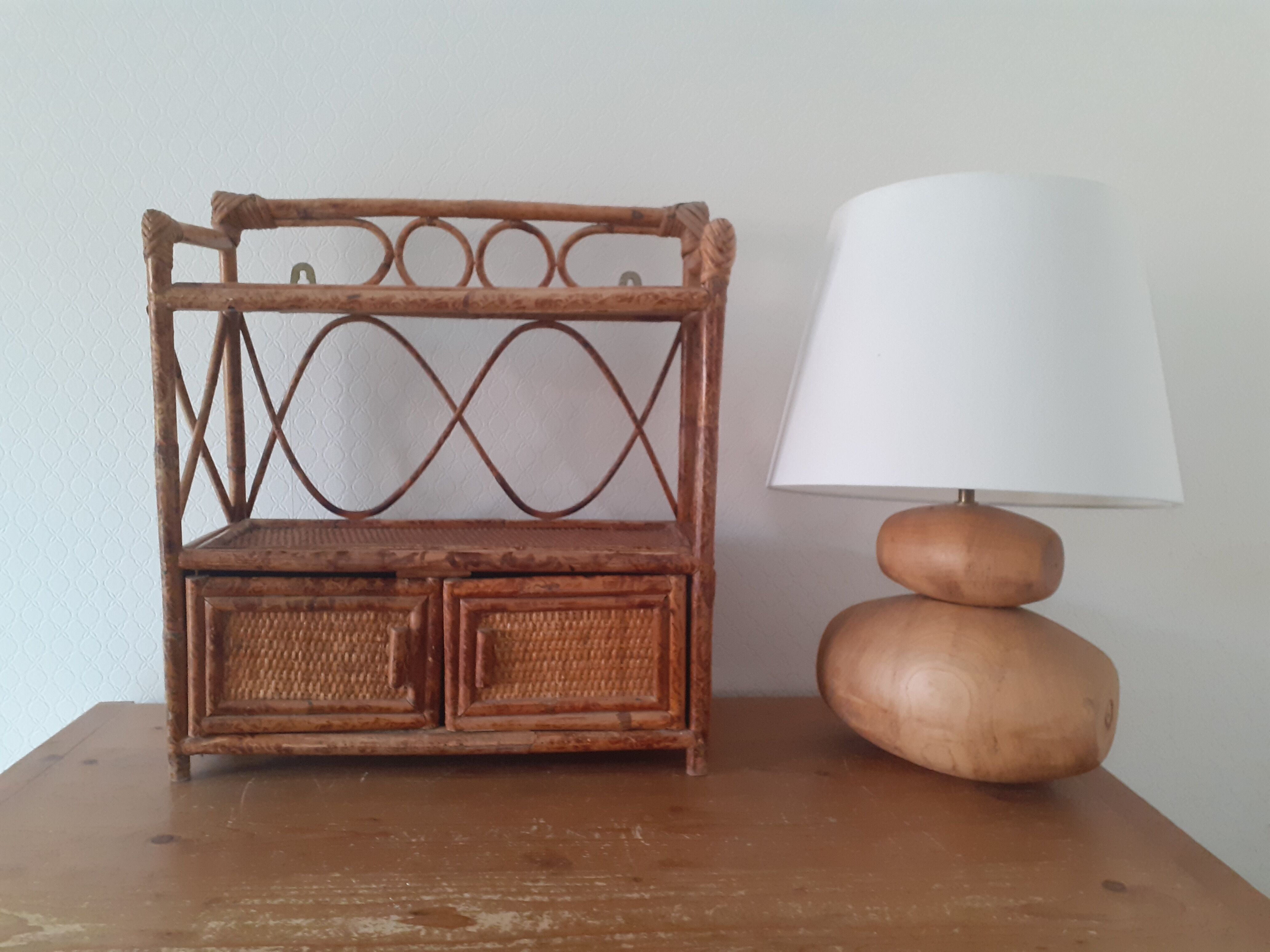 Rattan wall shelf