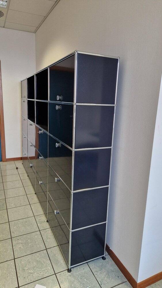 4-Module Bookcase in Chromed Metal and Blue Iron from USM Haller, 1970s