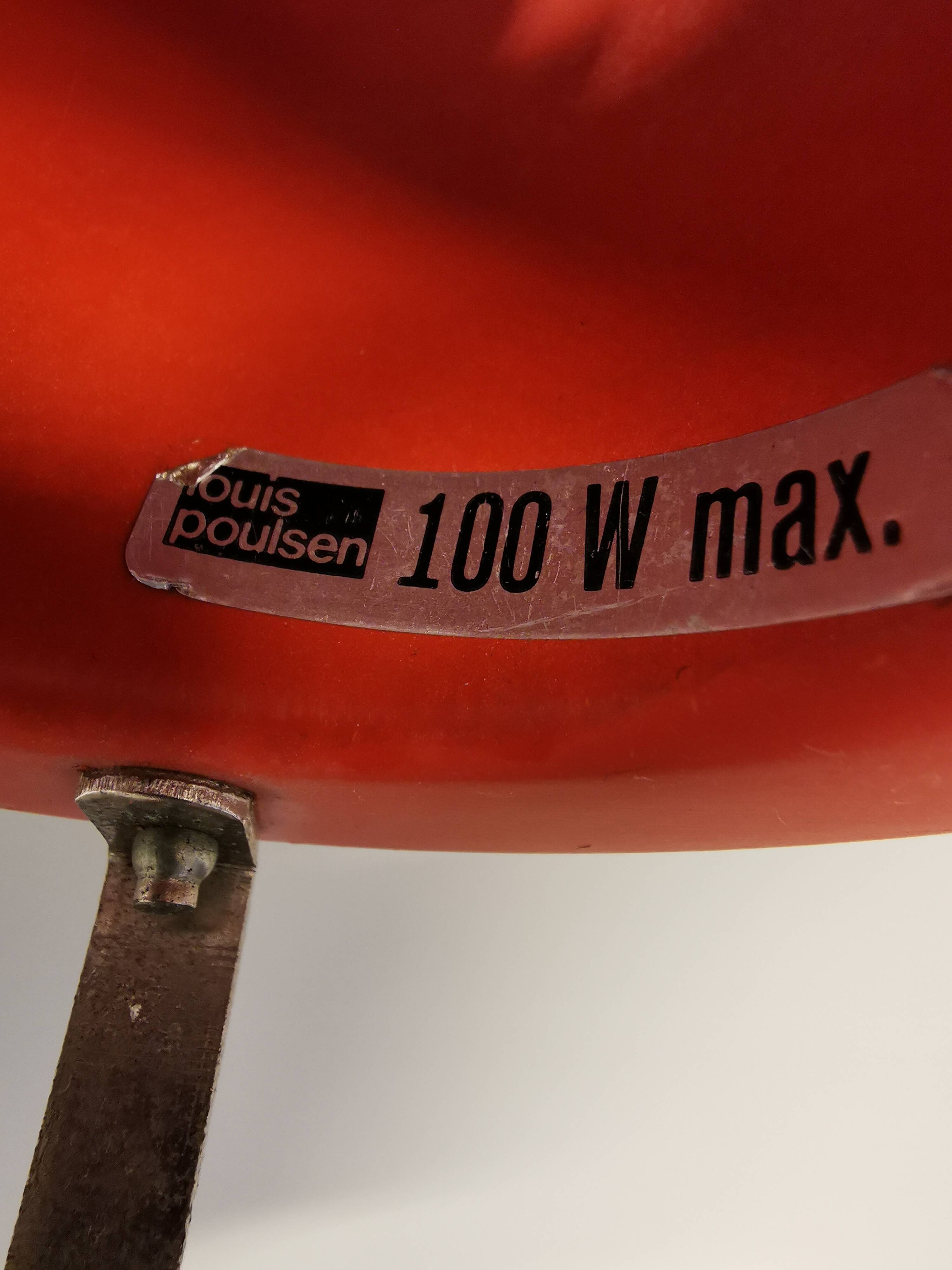 Older ph 4/3 hanging lamp, in white, with original orange suspension disk.